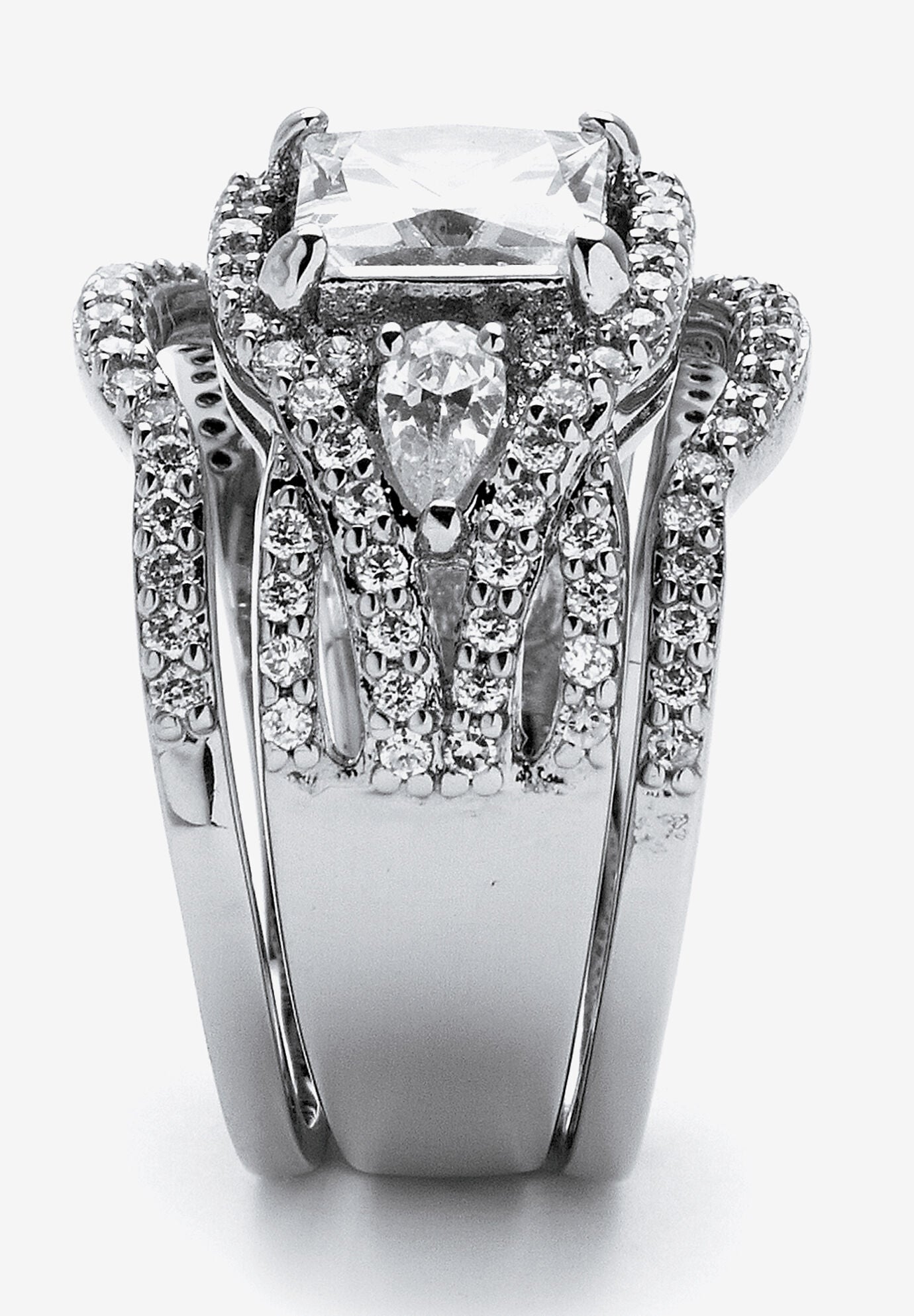 2.82 Tcw Cz Platinum-Plated Sterling Silver 3-Piece Highway Bridal Ring Set, , alternate image number 3