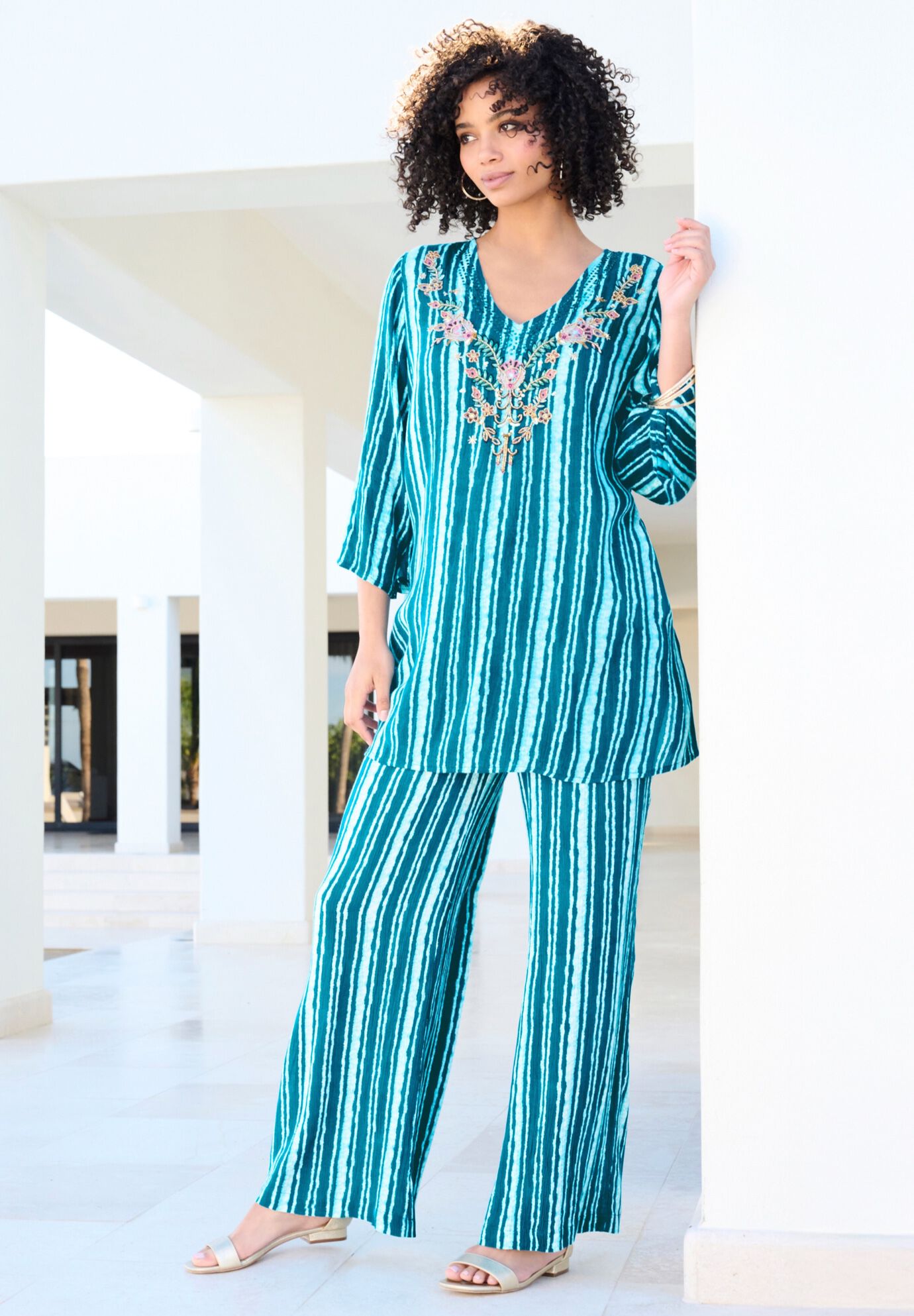 Plus Size Hand Crinkled Wide-Leg Pant, , alternate image number 2