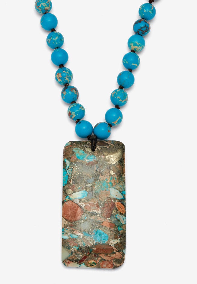 Genuine Blue Jasper Goldtone Necklace And Beaded Bracelet Set, 34 Inches, , alternate image number null