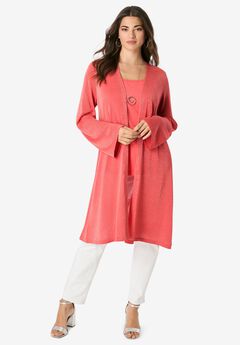 Long Knit Shimmer Cardigan Sweater