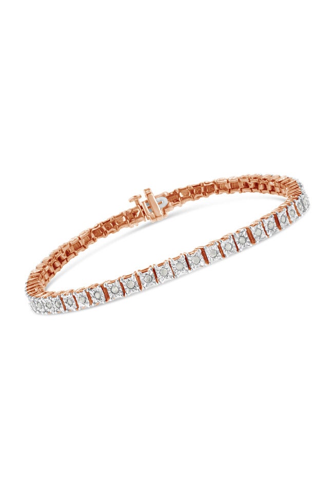 Rose Gold Over Sterling Silver Diamond Square Frame Miracleset Tennis Bracelet 8 inches, , alternate image number null