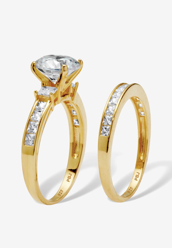 3.34 Tcw Round Cubic Zirconia 14K Gold-Plated Sterling Silver Bridal Ring Set, , on-hover image number 1