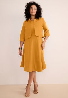 Plus Size Elbow Sleeve Fit-and-Flare Dress with Bolero Jacket – 2-Piece Suit