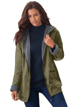 Plus Size Hooded Nylon Jacket