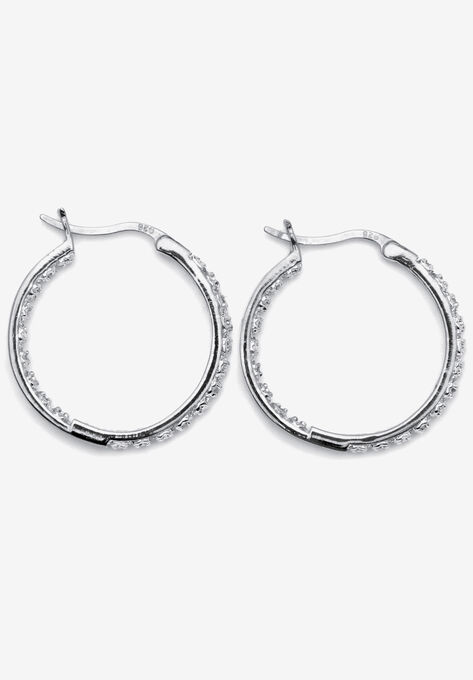 Platinum over Sterling Silver Genuine Diamond Hoop Earrings, , on-hover image number null