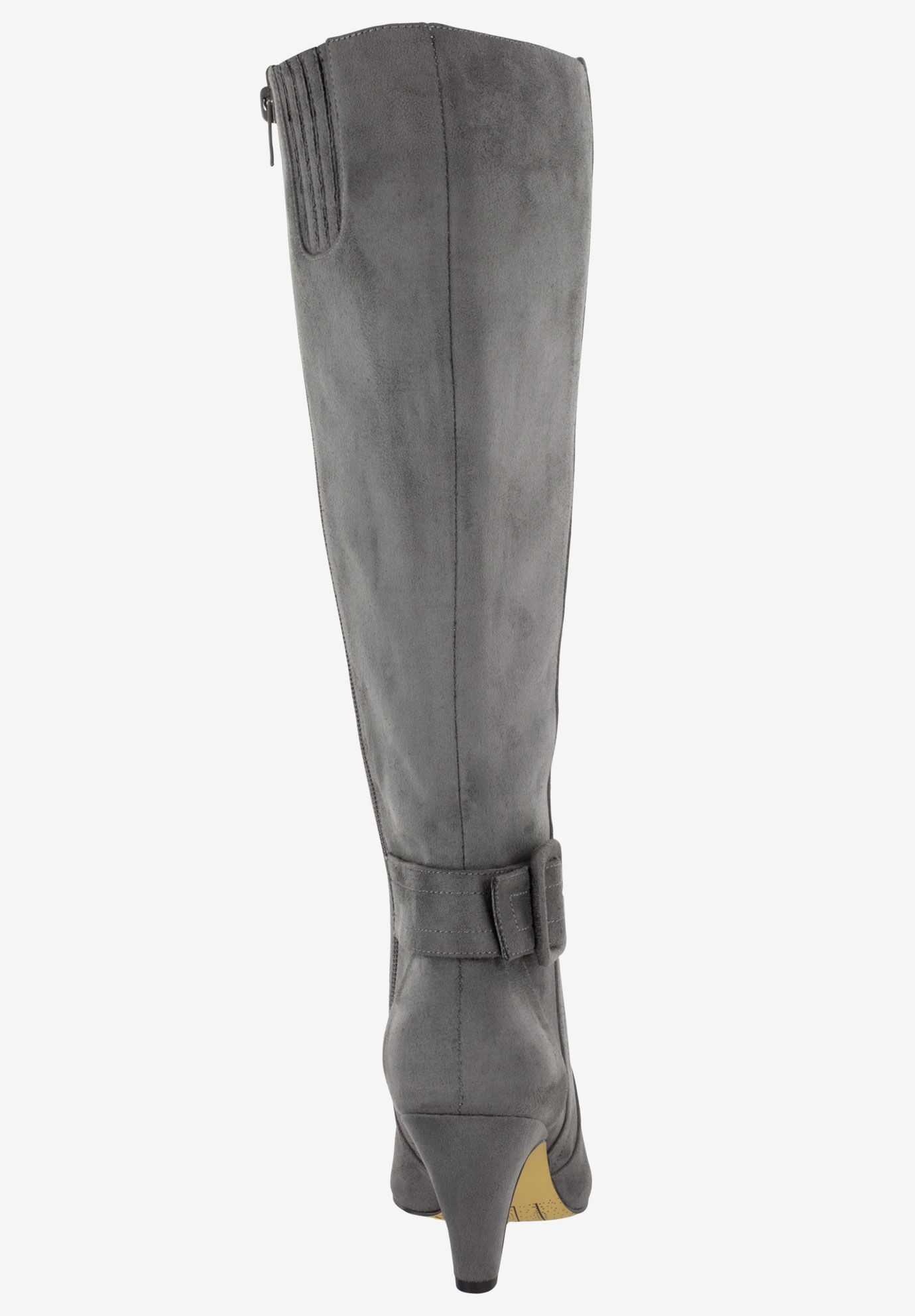grey leather wide calf boots