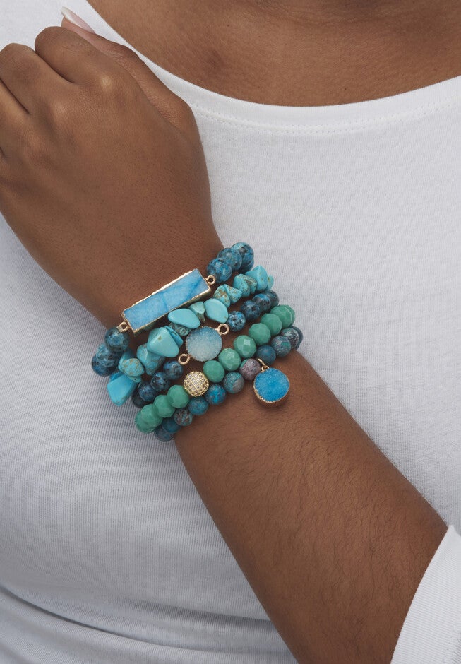 Genuine Blue Jasper Goldtone Necklace And Beaded Bracelet Set, 34 Inches, , alternate image number null