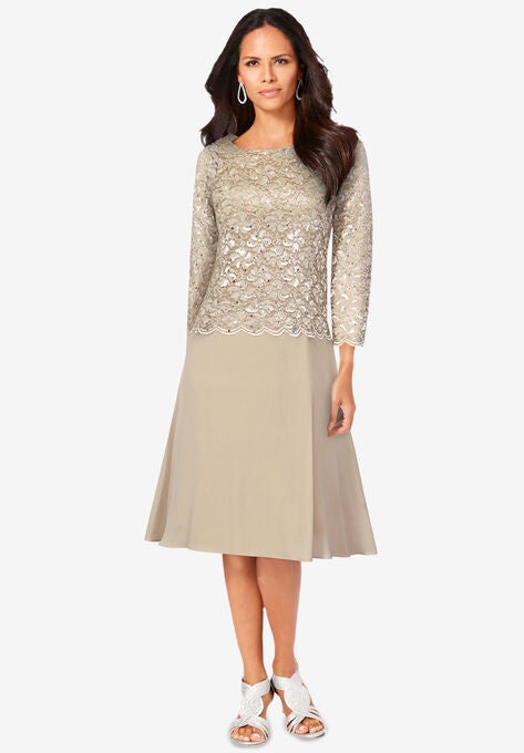 Embellished Lace & Chiffon Dress, SPARKLING CHAMPAGNE, hi-res image number null