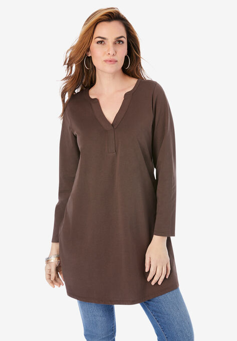 Y-Neck Ultimate Tunic, CHOCOLATE, hi-res image number null