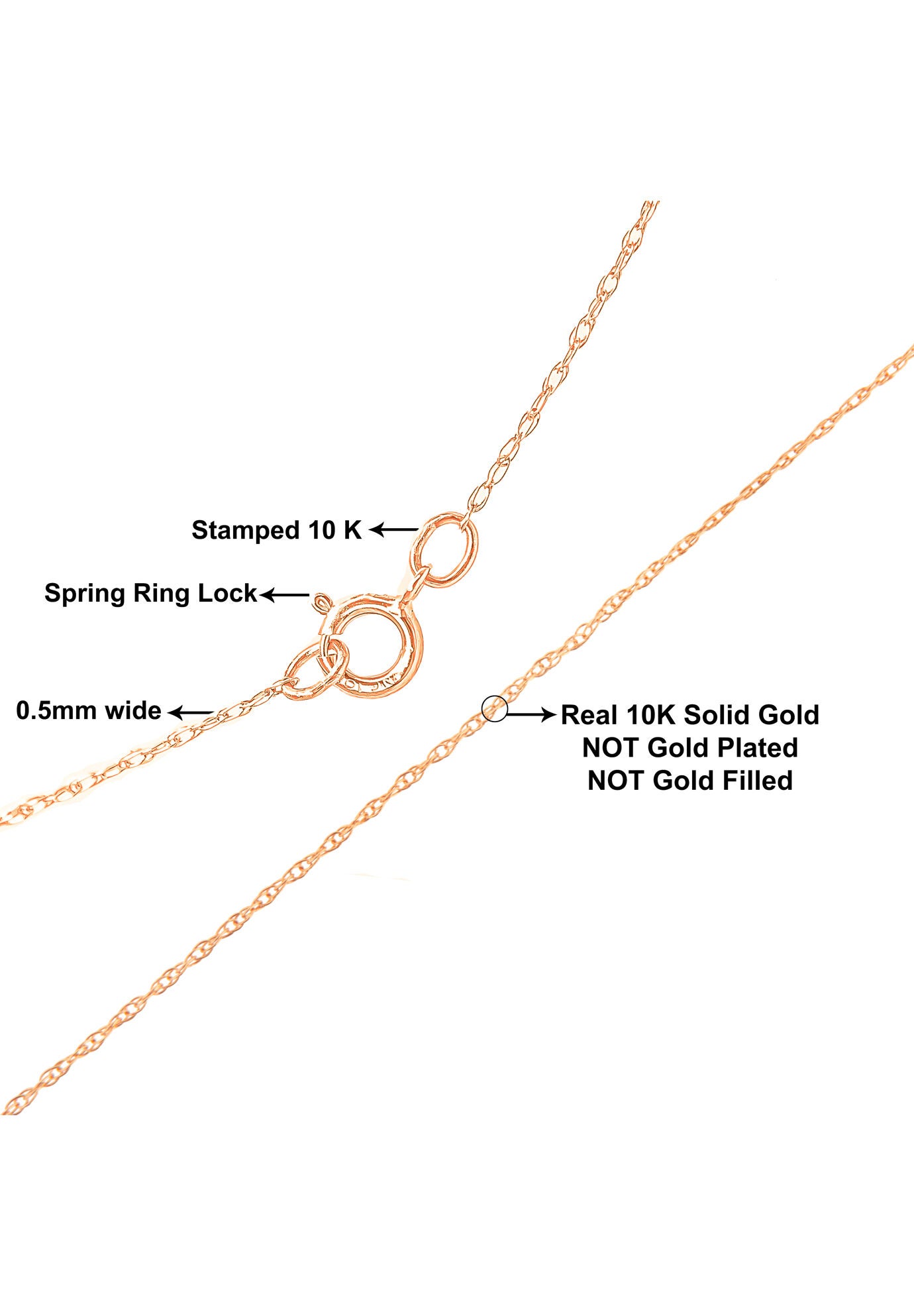 Solid Rose Gold Rope Chain Necklace Unisex 18 inches, , on-hover image number 1