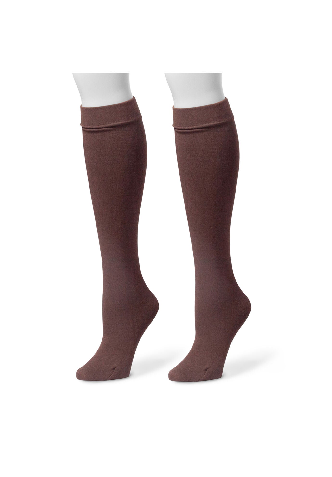 2 Pack Fleece Lined Knee High Socks, BROWN, hi-res image number 0