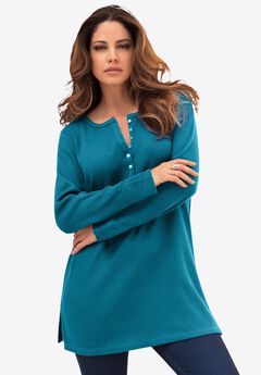 Plus Size Knit Thermal Henley Top – Long Sleeve