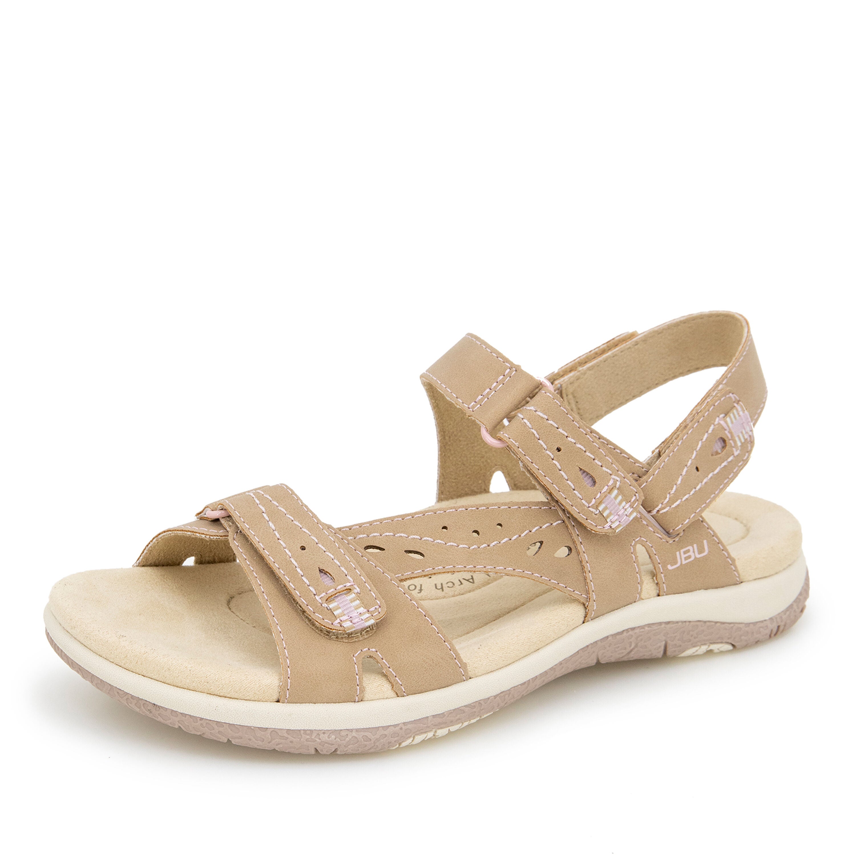 Stephie Vegan Hook and Loop Flat Sandal, SAND PETAL, alternate image number 6