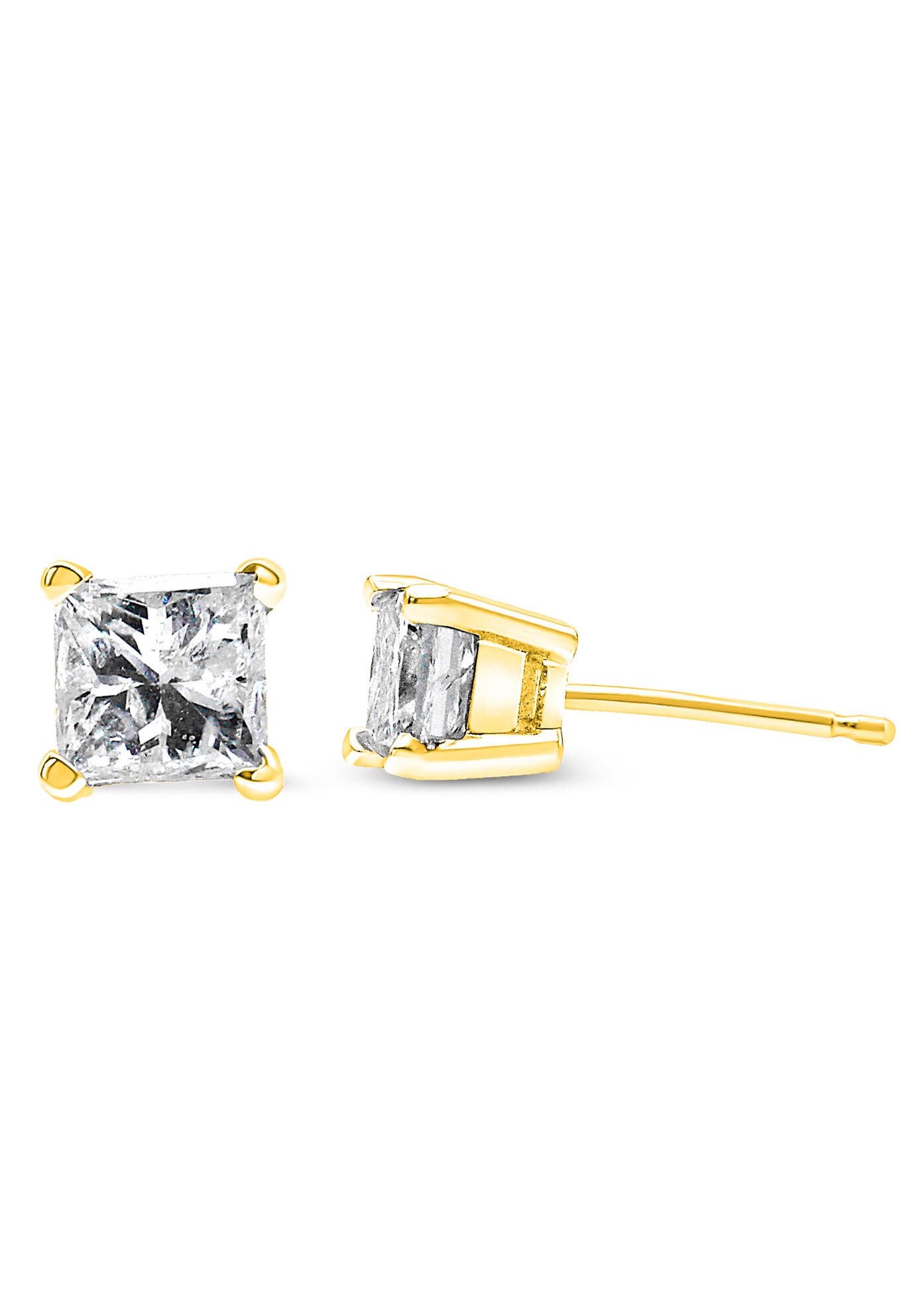 Yellow Gold Princesscut Diamond Petite Classic Square Stud Earrings, , alternate image number 2