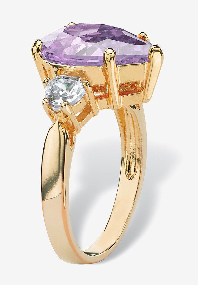 6.41Tcw Purple Pear-Shaped Cubic Zirconia Ring Yellow Gold-Plated, , on-hover image number 1