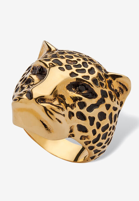 Yellow Gold-Plated Black Crystal Leopard Ring, CRYSTAL, hi-res image number null