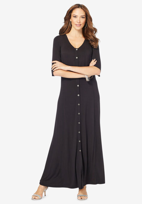 Button Front Maxi Dress, BLACK, hi-res image number null