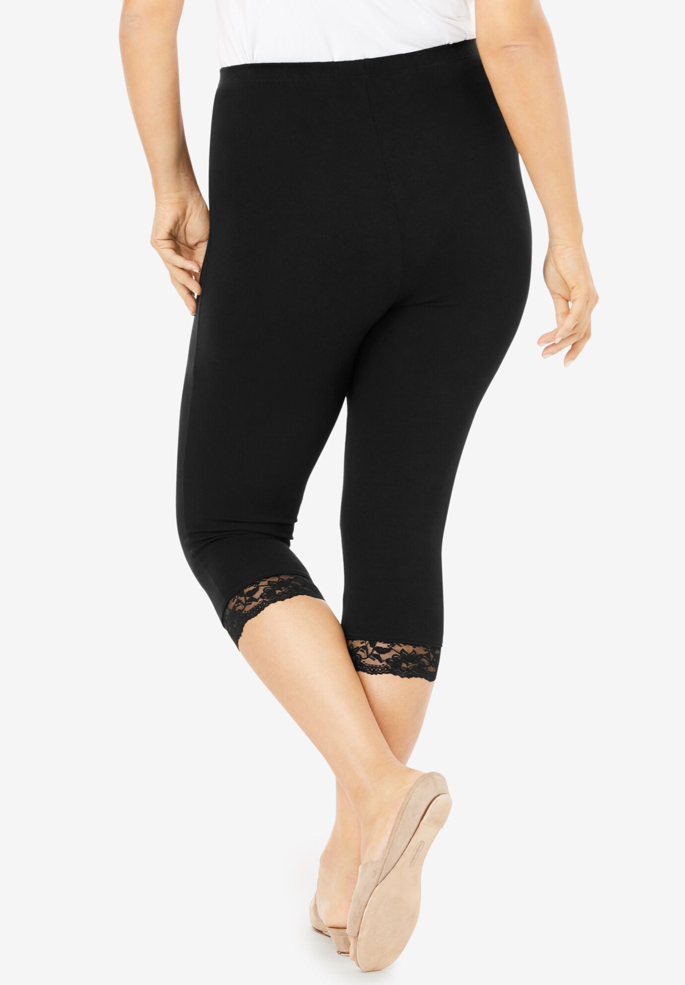 Fashionable Lace Trim Essential Stretch Capri Legging Black Roaman s