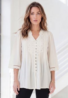 Plus Size Juliet Lace Trim Button-Down Shirt