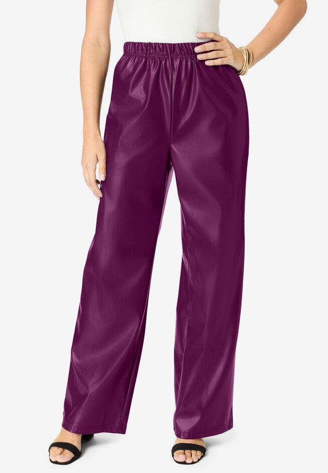 Wide-Leg Faux Leather Pant, DARK BERRY, hi-res image number 0