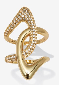 0.75 Tcw Round Cut Cubic Zirconia Gold-Plated Sterling Silver Sculptural Ring