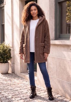 Plus Size Hooded Teddy Fleece Coat