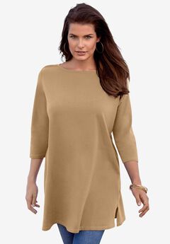 Plus Size Cotton Ultimate Boatneck Tunic with Side Slits