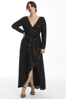 Sequin Faux Wrap Gown