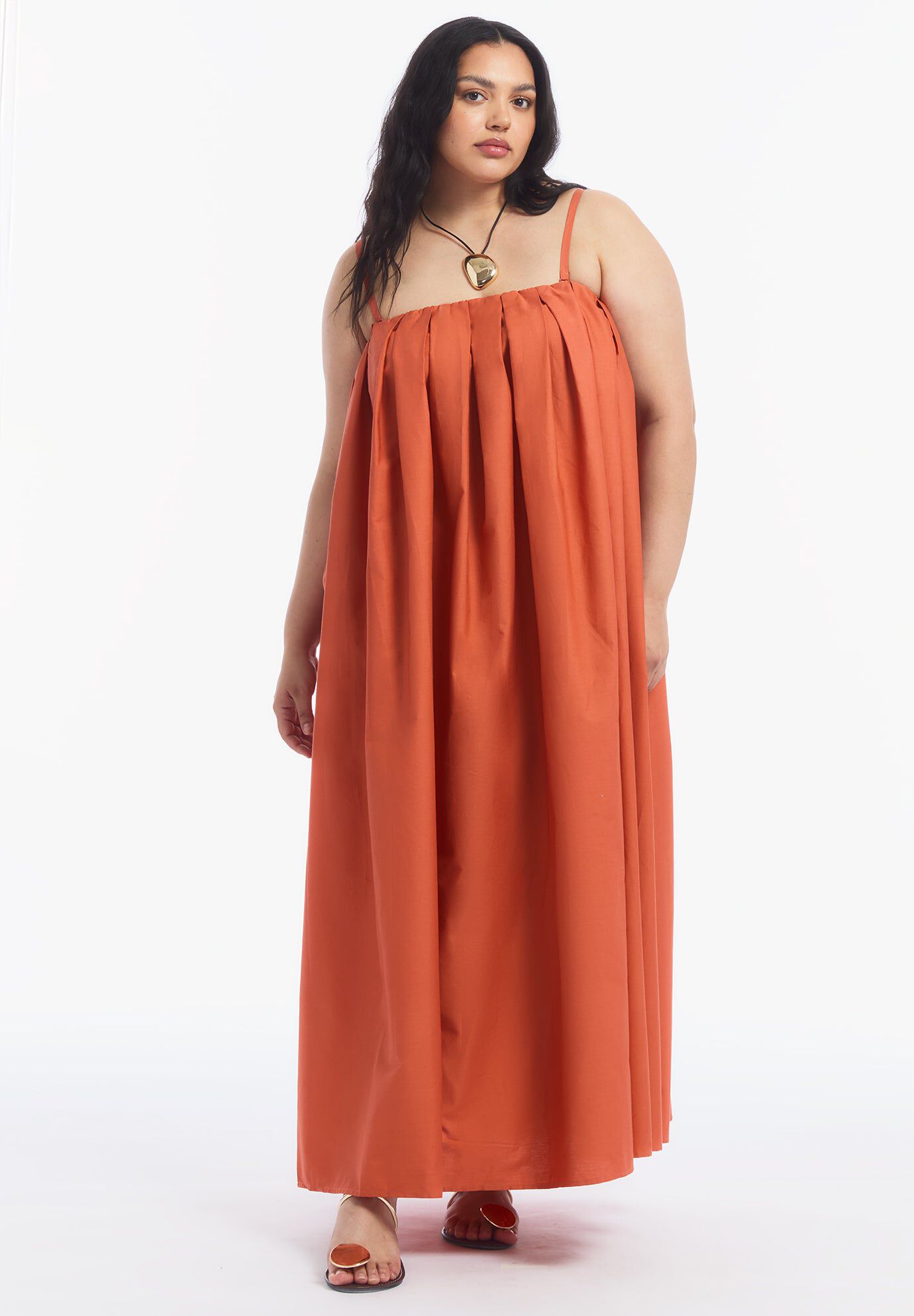 Pleated Poplin Maxi Dress