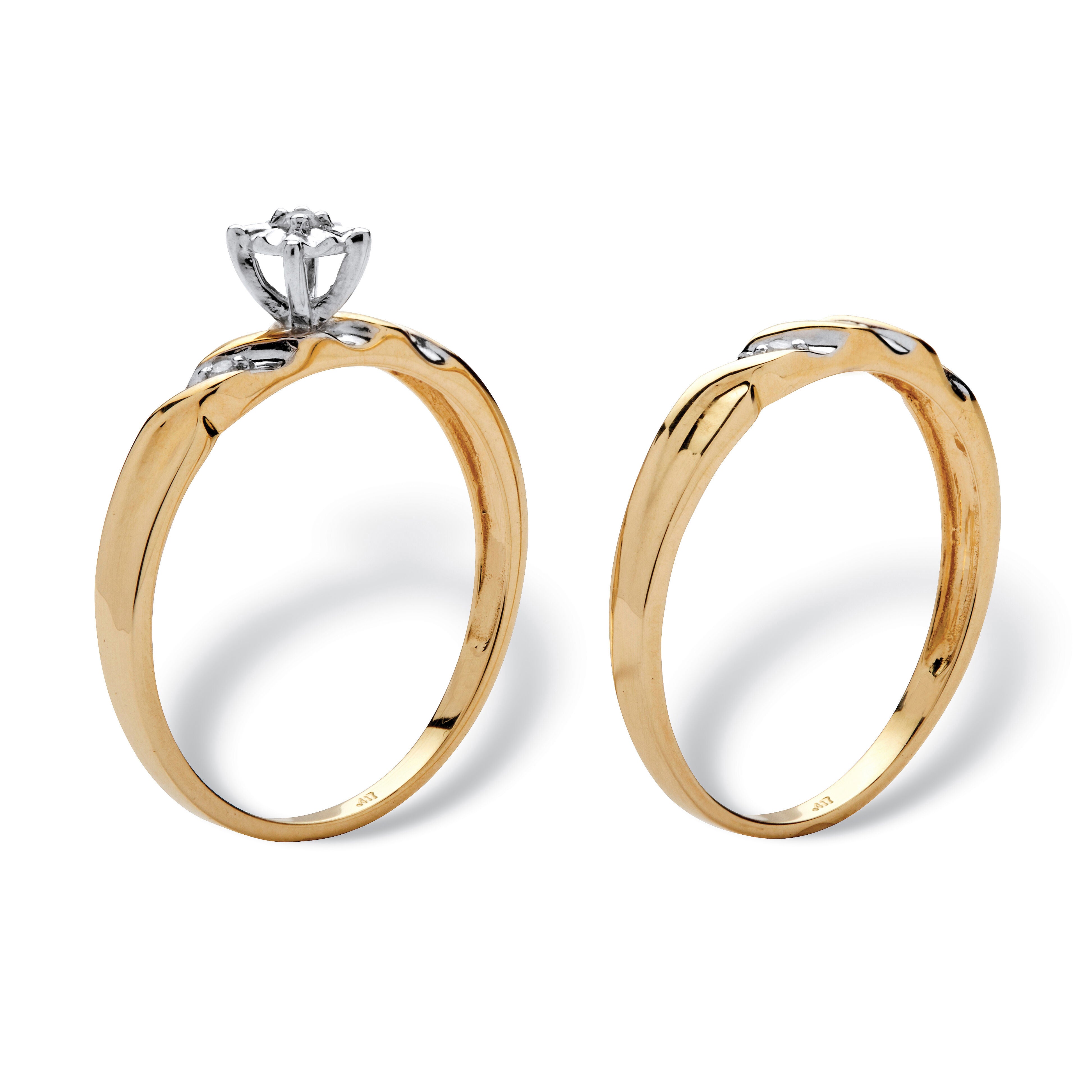 Round Diamond Accent 2-Piece Bridal Set in 10k Yellow Gold, WHITE, on-hover image number 1
