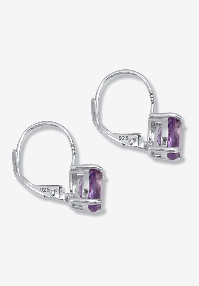 2.50 Tcw Oval Cut Genuine Amethyst And Cubic Zirconia Sterling Silver Earrings, , on-hover image number 1