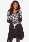 Printed Handkerchief-Hem Ultra Femme Tunic, BLACK DAMASK, hi-res image number 0