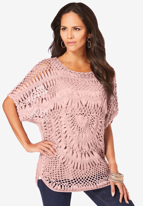 Cropped Crochet Sweater, SOFT BLUSH, hi-res image number null