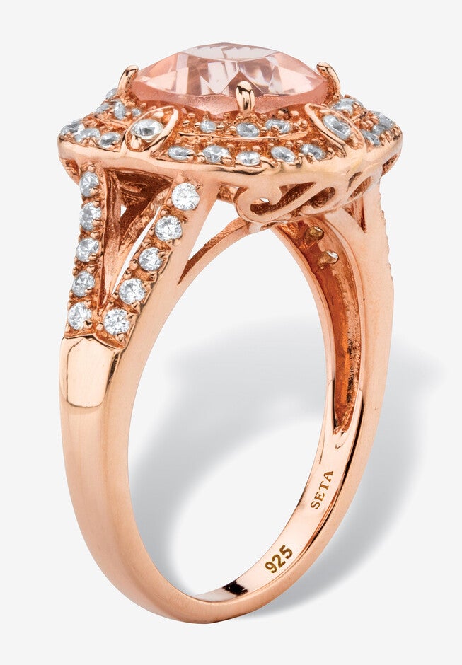 2.03 Tcw Simulated Pink Morganite And Cz Rose Gold-Plated Sterling Silver Ring, , on-hover image number 1