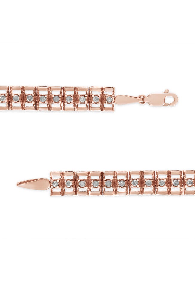 Rose Gold Plated Sterling Silver 1.0 Cttw Diamond Doublelink Tennis Bracelet, , alternate image number 3