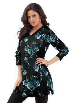 Plus Size Cotton Ultimate Long Sleeve V-Neck Tunic
