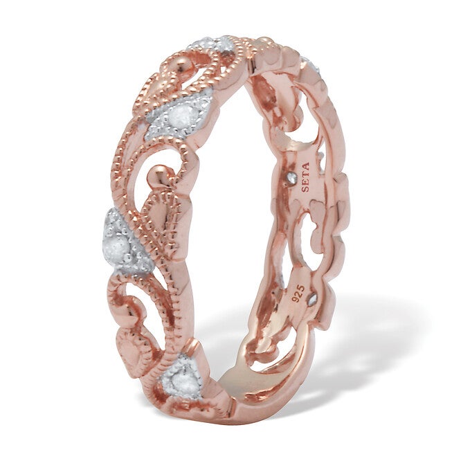 .11 TCW Diamond Rose-Plated Sterling Silver Filigree Ring, WHITE, on-hover image number 1
