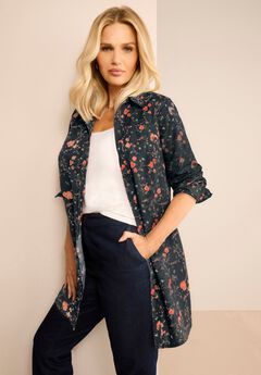 Kate Long-Sleeve Crisp Cotton-Blend Button-Front Tunic