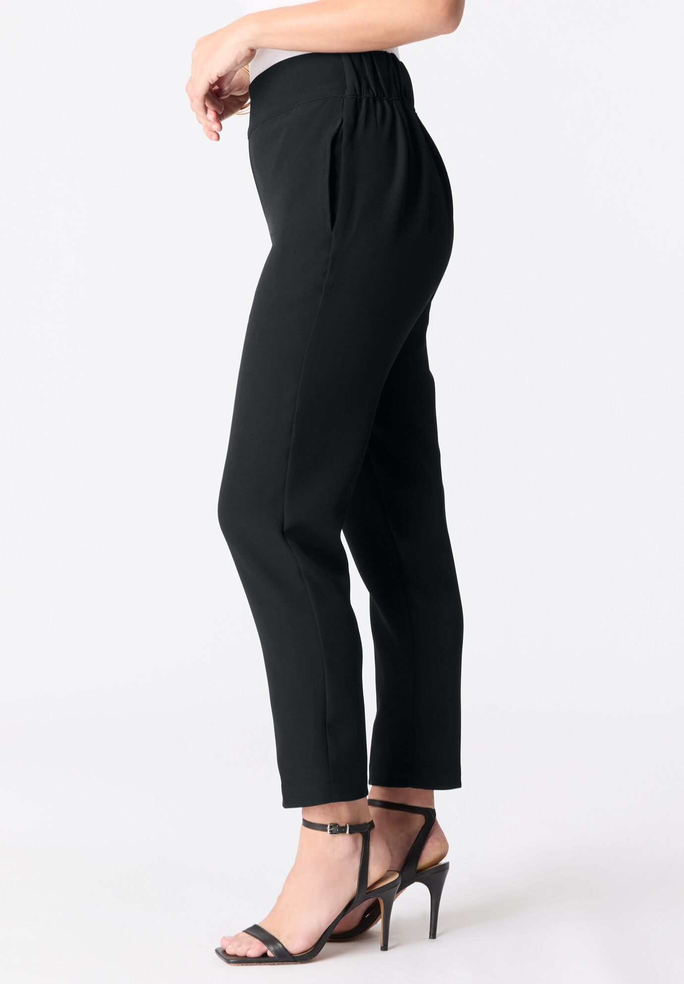Plus Size Bi-Stretch Straight Leg Pull On Ankle Pant, BLACK, alternate image number 3