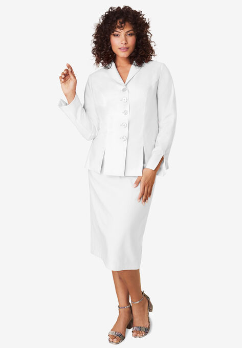 Two-Piece Skirt Suit with Shawl-Collar Jacket, WHITE, hi-res image number null