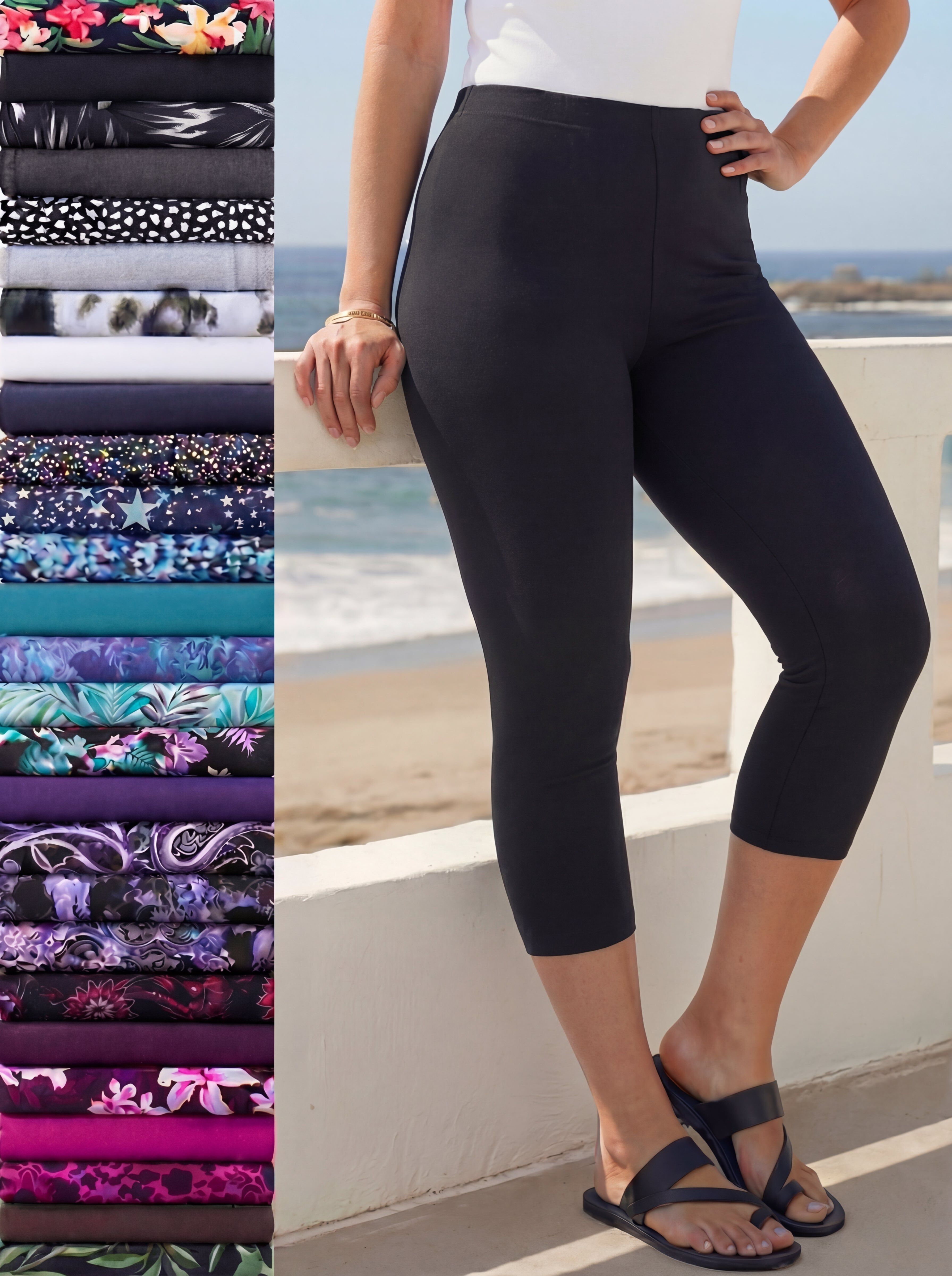 Fashionable Ankle-Length Essential Stretch Legging, Black | Roaman's