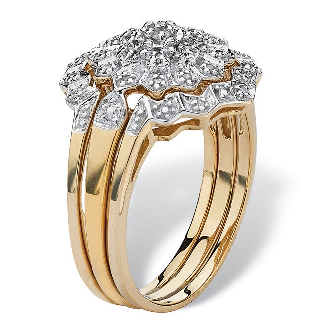 1/7 TCW Diamond 3-Piece Cluster Bridal Set Gold-Plated Sterling Silver, WHITE, on-hover image number 1
