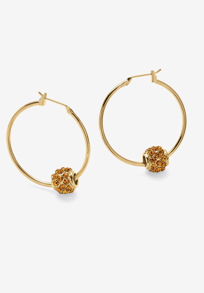 Goldtone Charm Hoop Earrings (32mm) Round Simulated Birthstone, NOVEMBER, hi-res image number 0