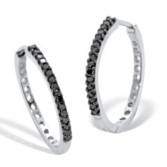 .24 TCW Black Diamond Sterling Silver Hoop Earrings (3/5 inch)