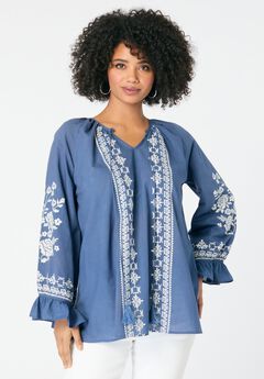 Tasseled Long-Sleeve Blouson Top