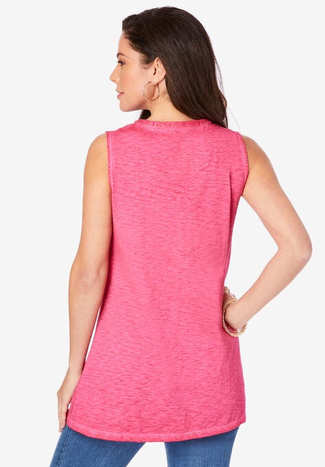Sleeveless Lace-Trim Slub Tank, , on-hover image number null