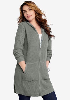 Mega Length Waffle Zip Hoodie