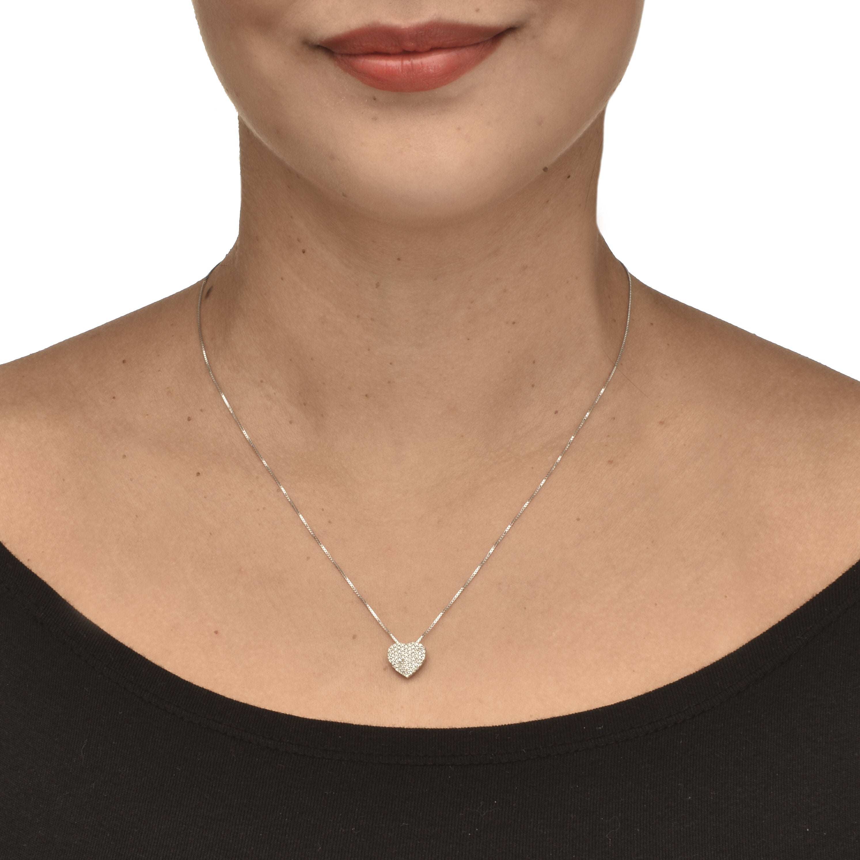 .22 TCW Diamond Sterling Silver Heart Pendant and Chain 18 Inches, WHITE, alternate image number 2
