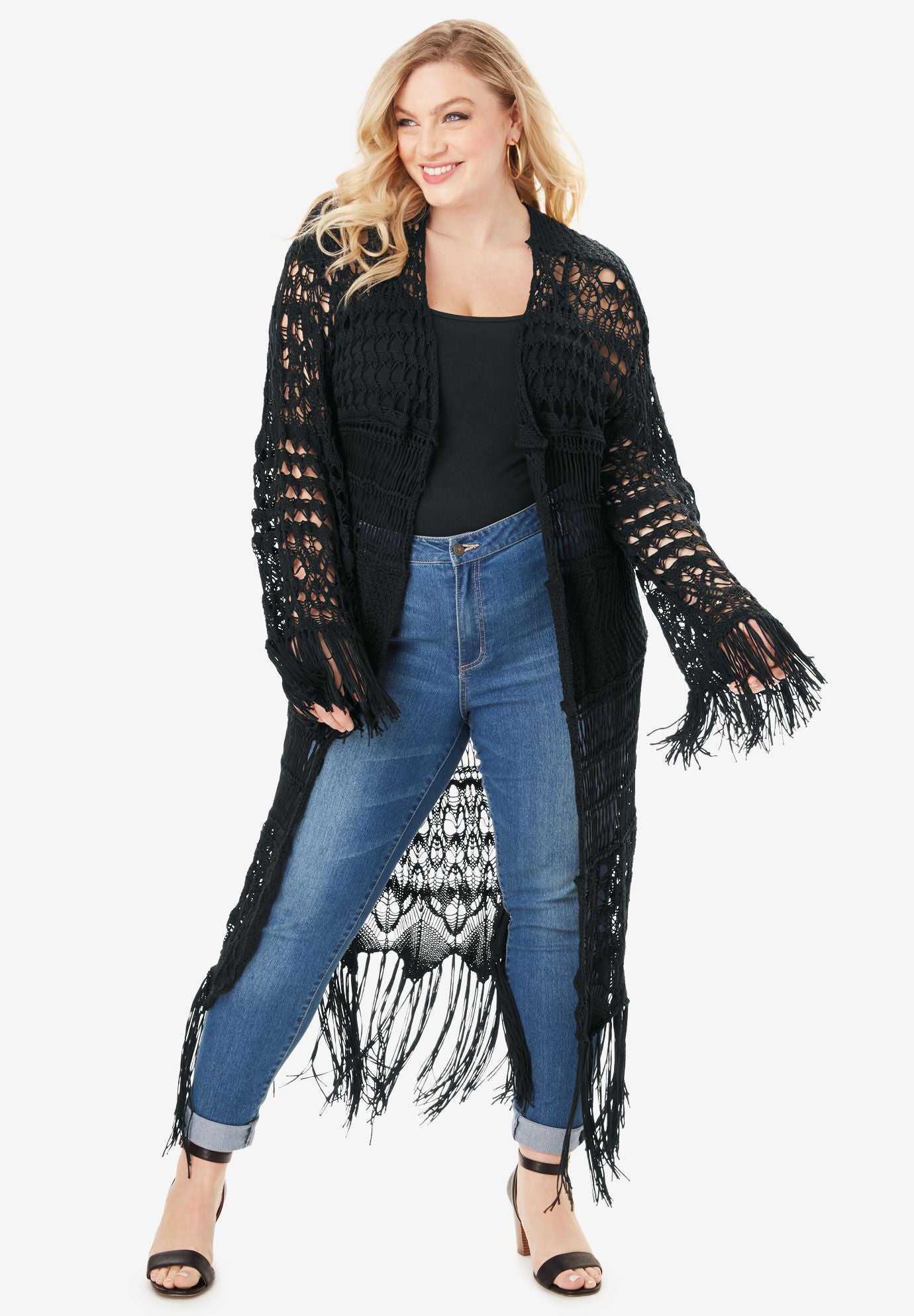plus size fringe cardigan