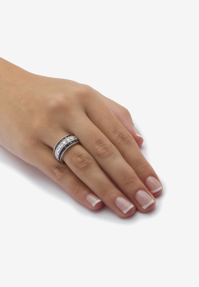 5.60 Tcw Cz And Created Sapphire Ring In Platinum-Plated Sterling Silver, , alternate image number 1